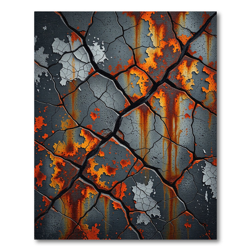 Cracked Surface Rusty Orange Tiles Rug