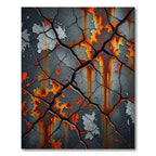 Cracked Surface Rusty Orange Tiles Rug