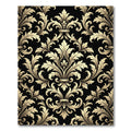 Elegant Gold Damask Black Scrollwork Rug
