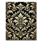 Elegant Gold Damask Black Scrollwork Rug
