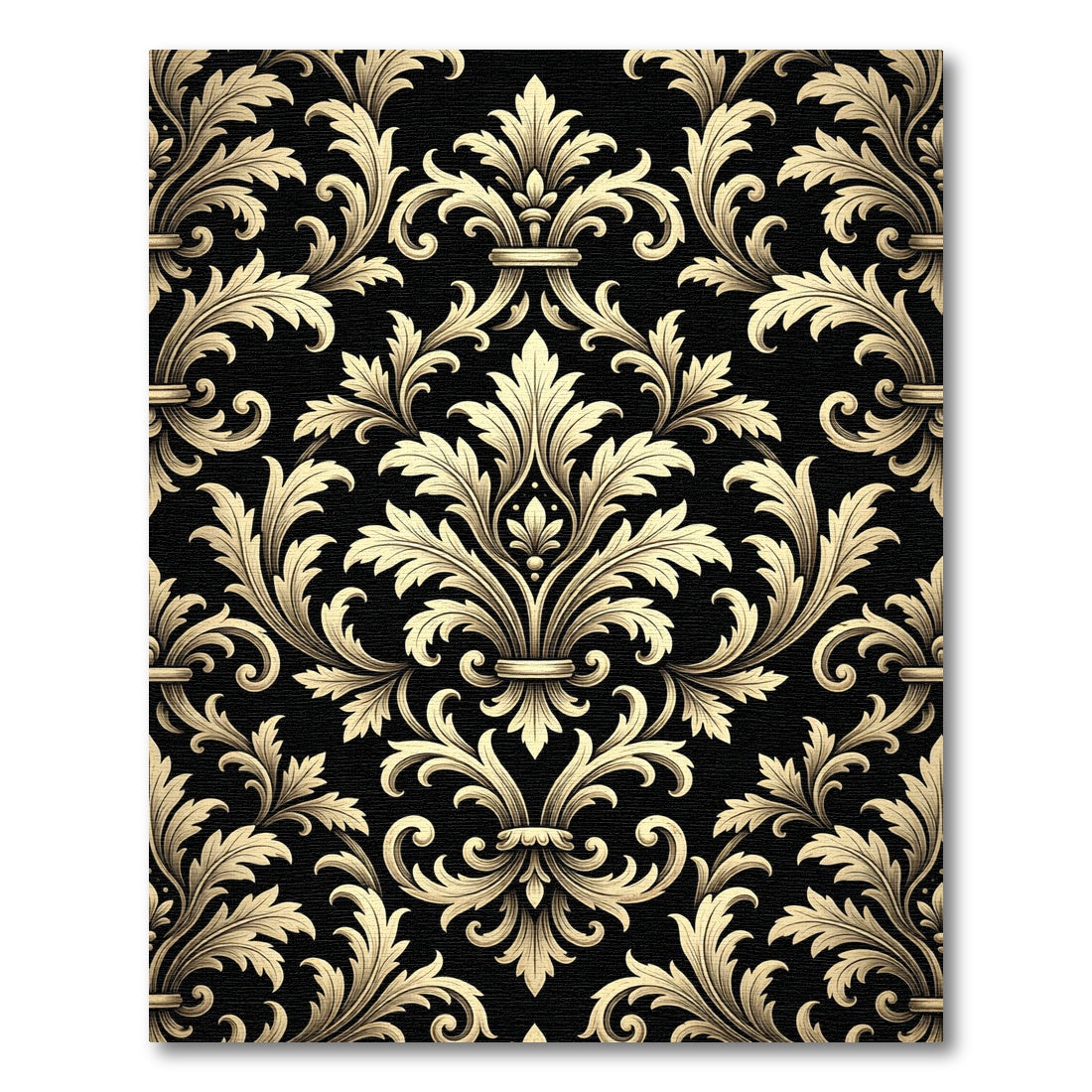 Elegant Gold Damask Black Scrollwork Rug