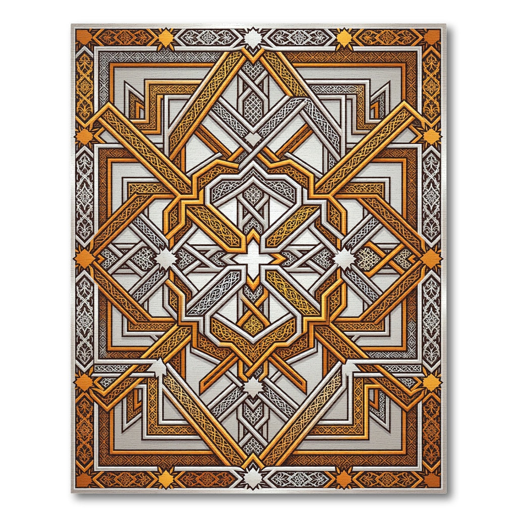 Golden Orange Geometric Arabesque Rug
