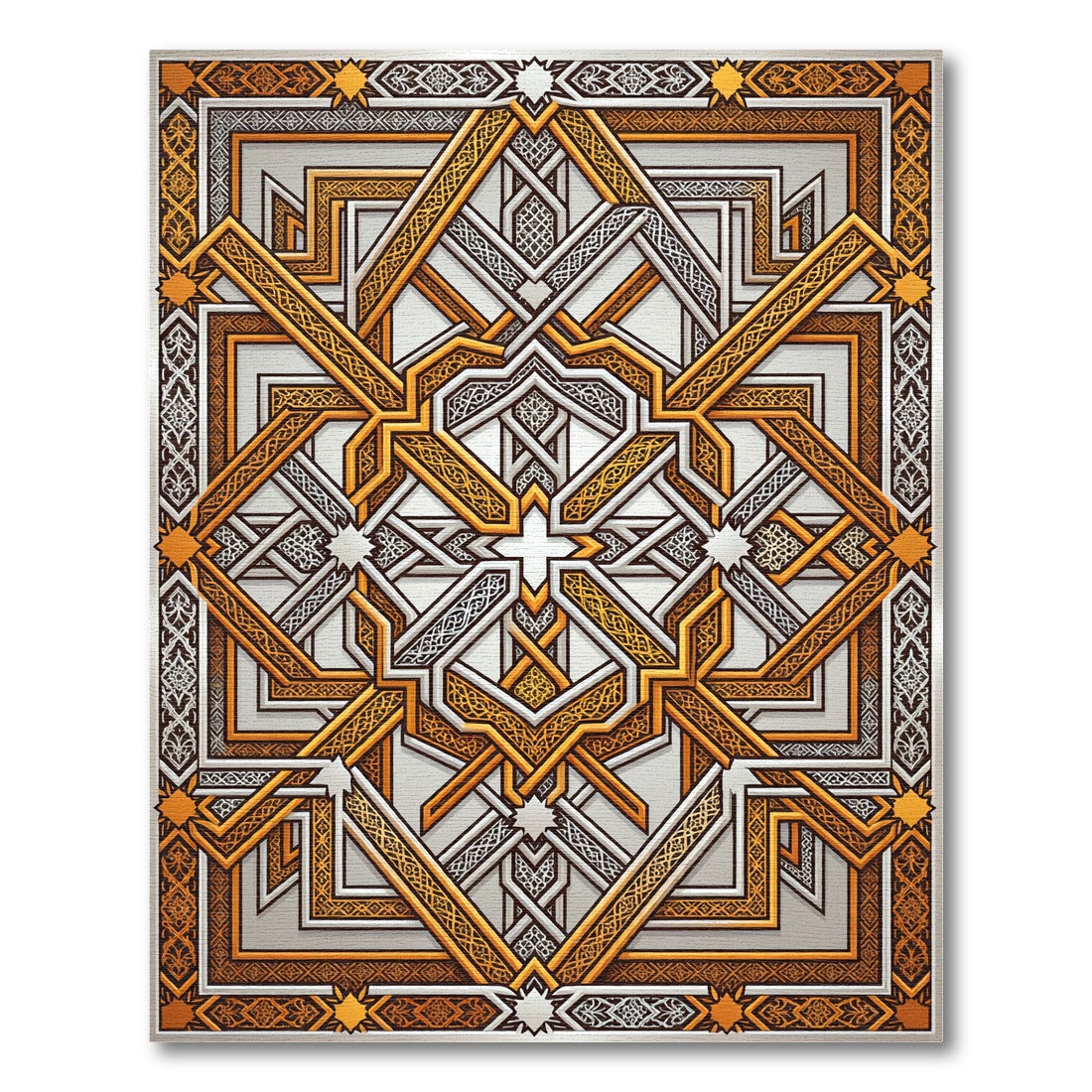 Golden Orange Geometric Arabesque Rug