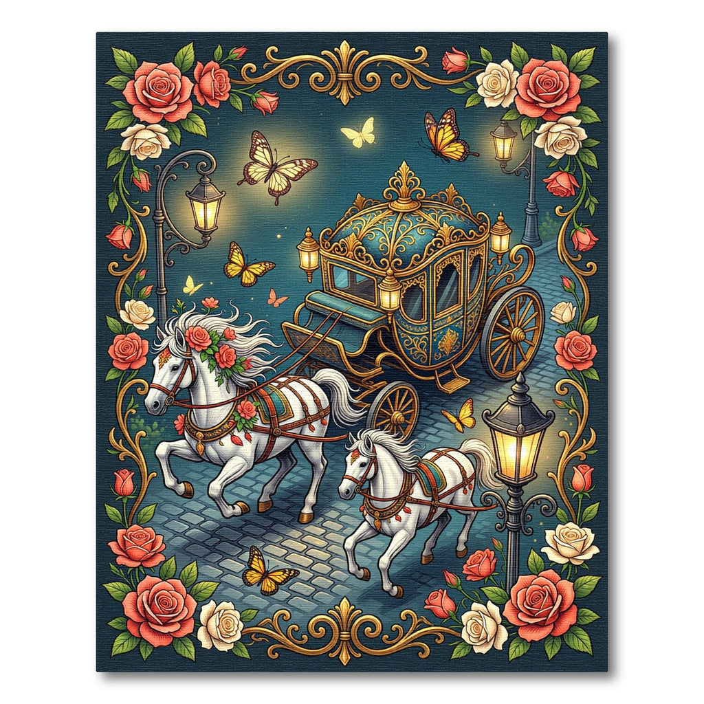 Whimsical Golden Butterfly Carriage Floral Rug
