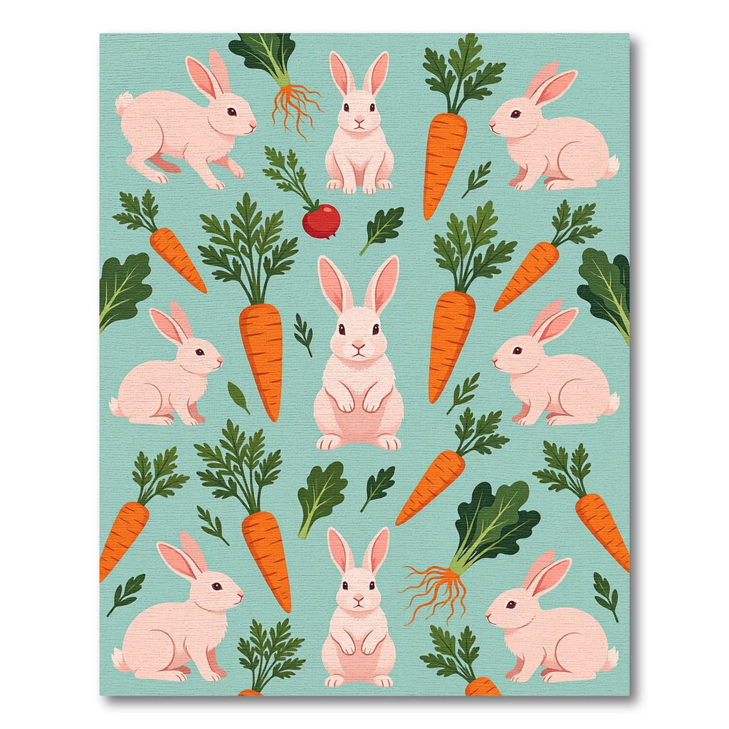 Playful Pastel Rabbit and Carrot Field Rug