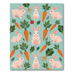 Playful Pastel Rabbit and Carrot Field Rug