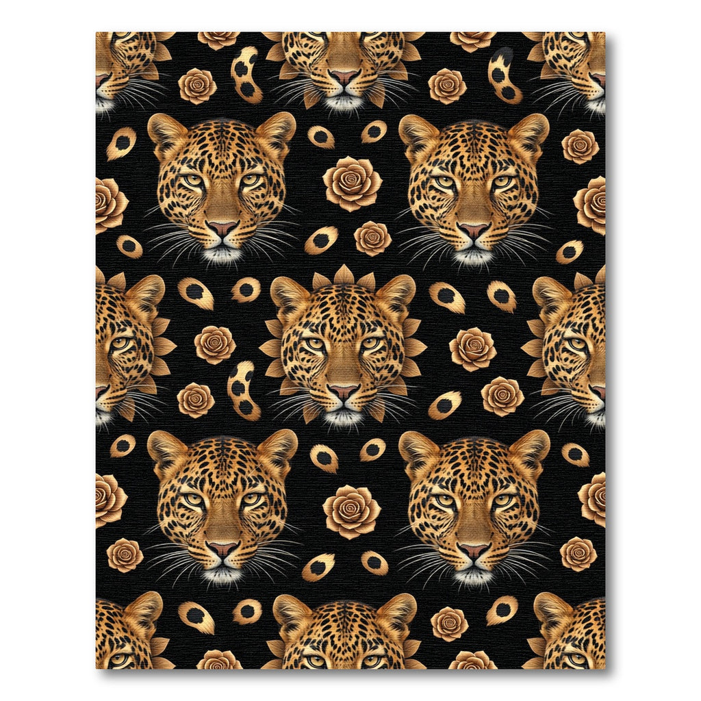 Golden Leopard Rose Floral Repeat Rug
