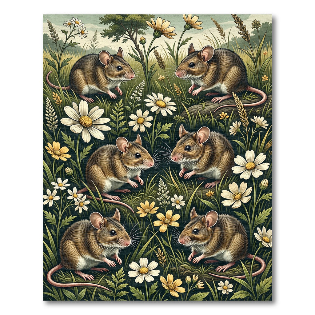 Whimsical Meadow Mice with Wildflowers Rug