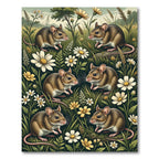 Whimsical Meadow Mice with Wildflowers Rug