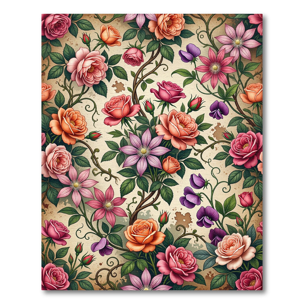 Vintage Rose and Clematis Botanical Garden Rug
