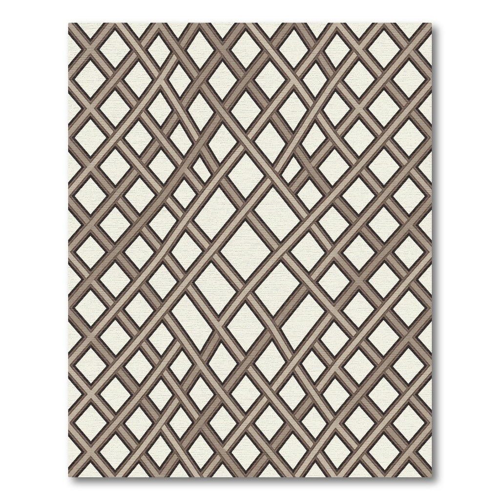 Geometric Brown Lattice Diamond Weave Rug