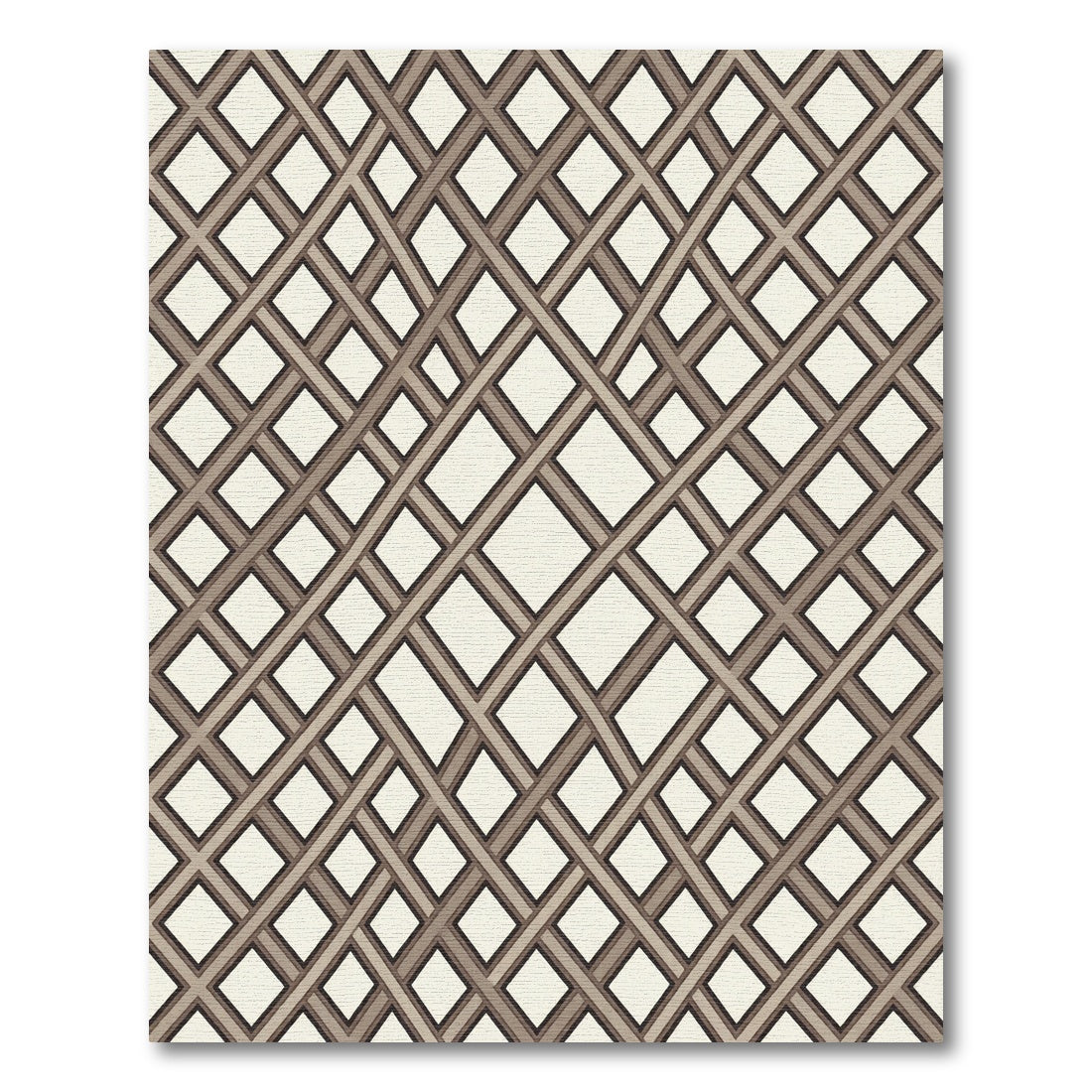 Geometric Brown Lattice Diamond Weave Rug