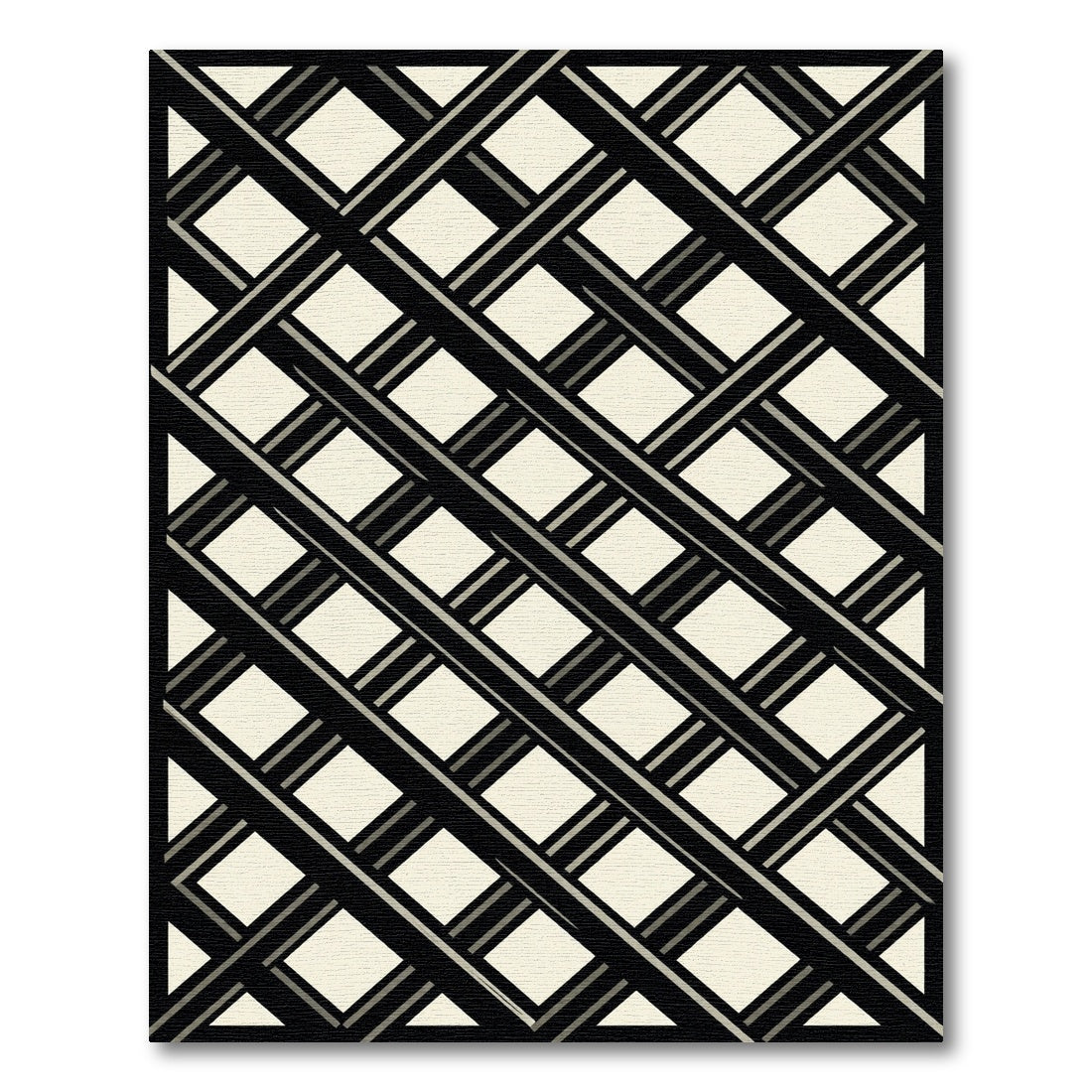 Modern Monochrome Geometric Diagonal Lattice Rug