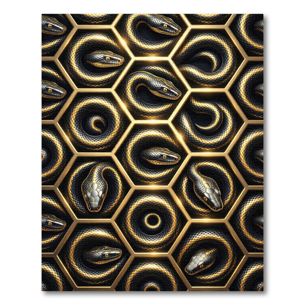 Gilded Serpent Hexagon Geometric Black Gold Rug