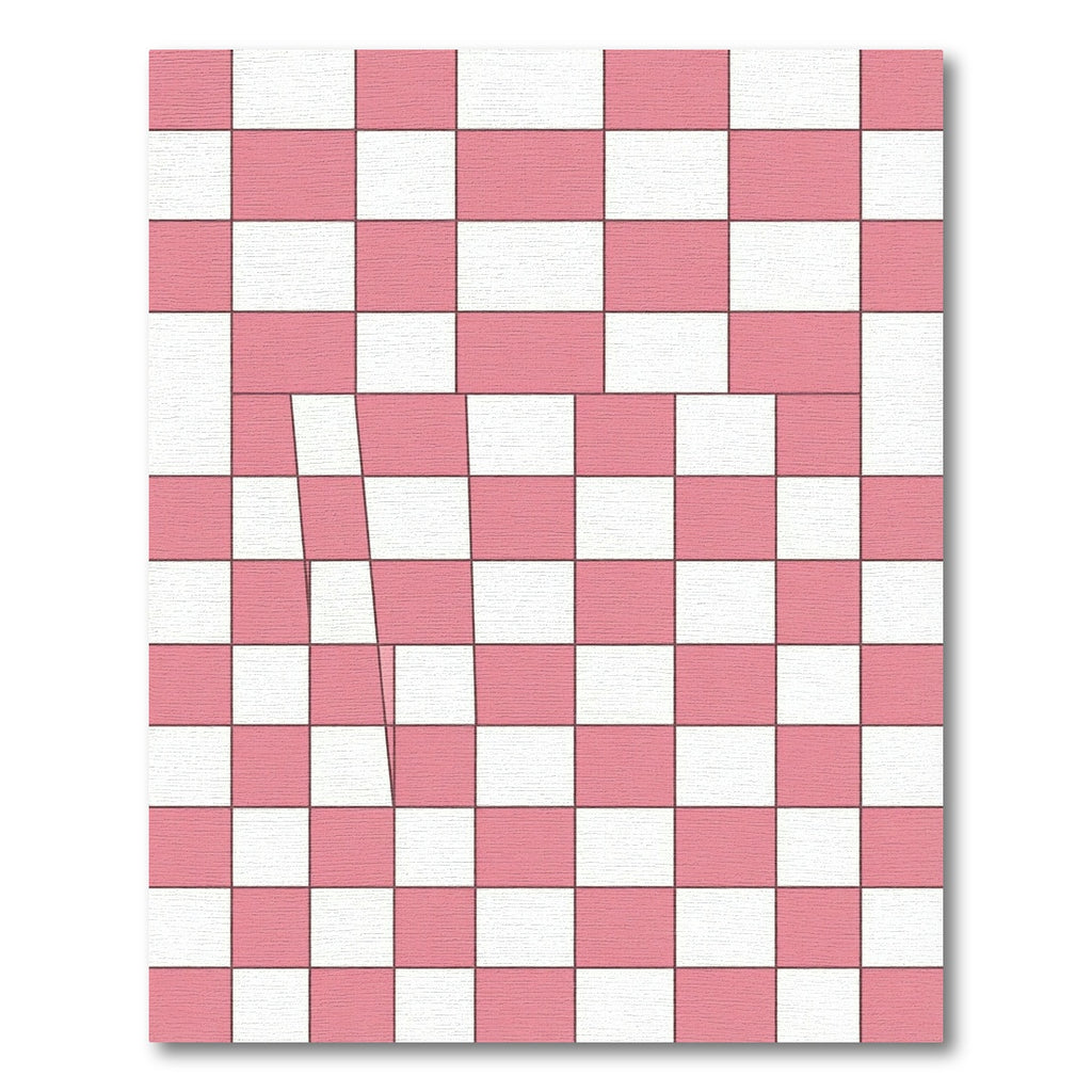 Modern Coral and White Checkerboard Grid Rug