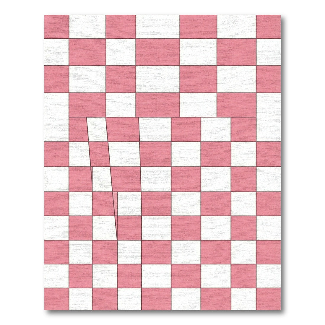 Modern Coral and White Checkerboard Grid Rug