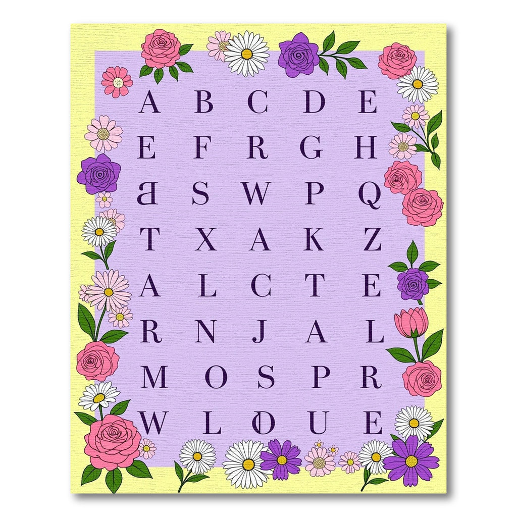 Pink Floral Alphabet Grid Rug