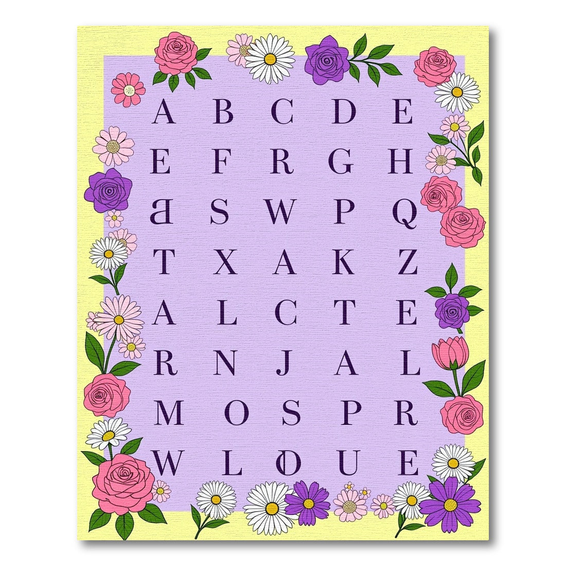Pink Floral Alphabet Grid Rug