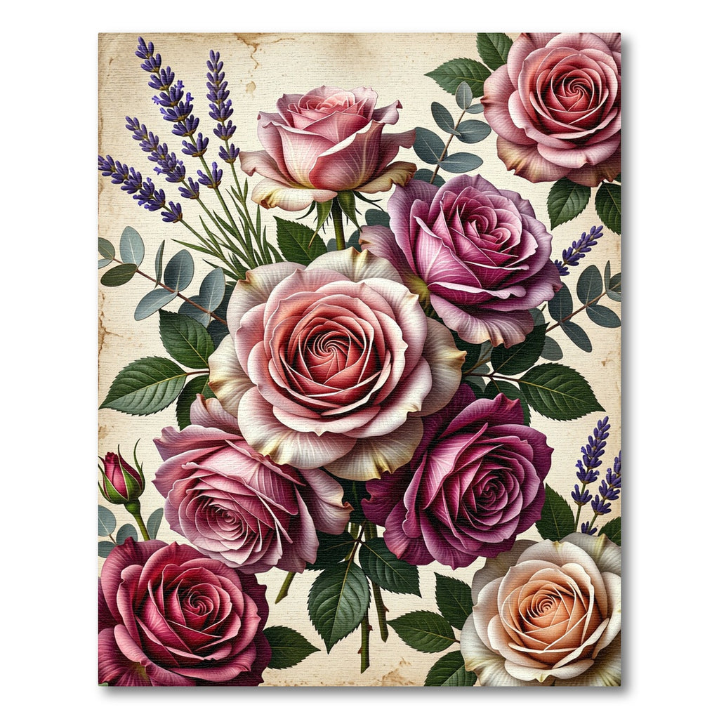 Romantic Pink Rose Lavender Bouquet Rug
