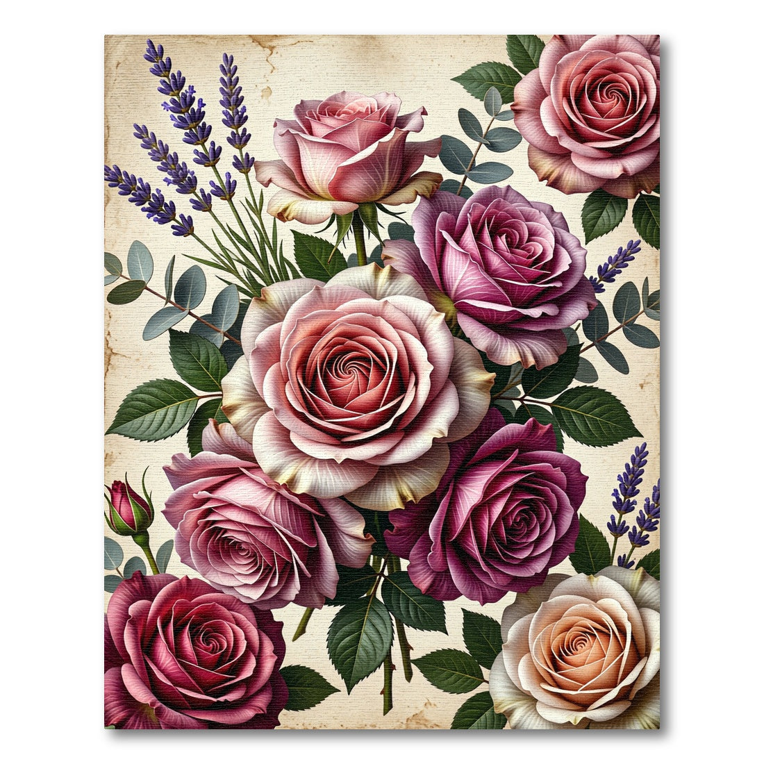 Romantic Pink Rose Lavender Bouquet Rug