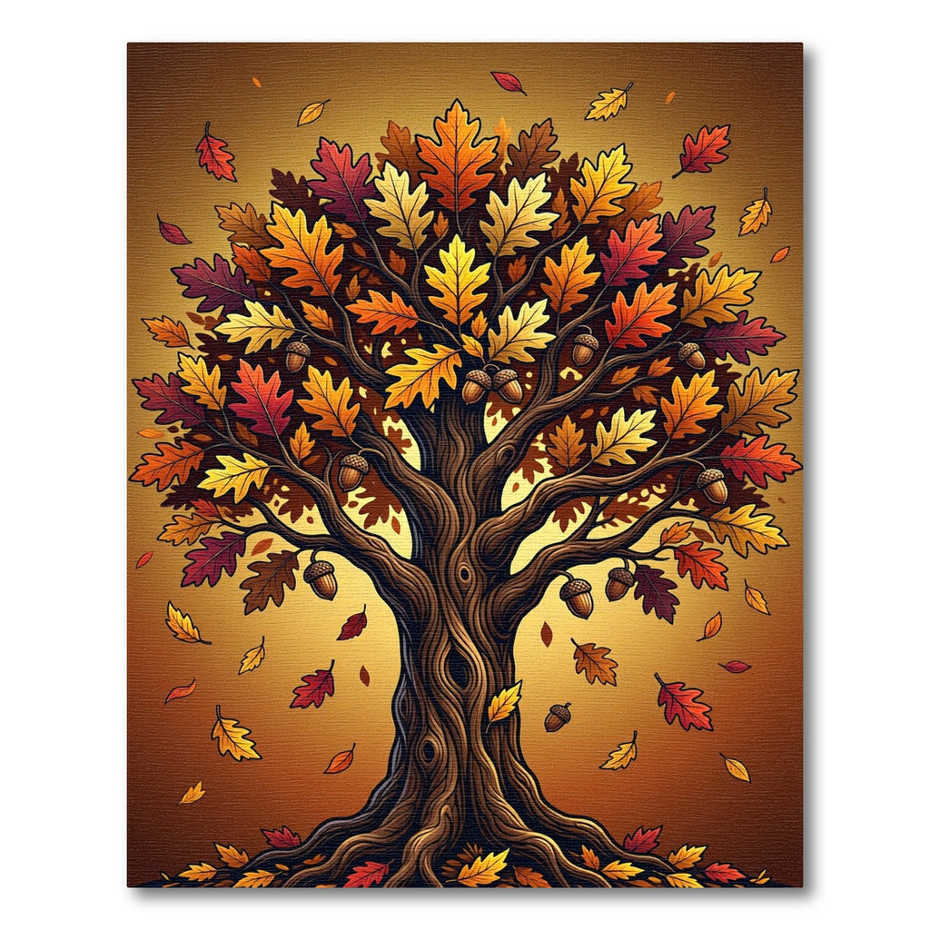 Golden Oak Autumn Leaf Tree Art Rug