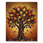Golden Oak Autumn Leaf Tree Art Rug