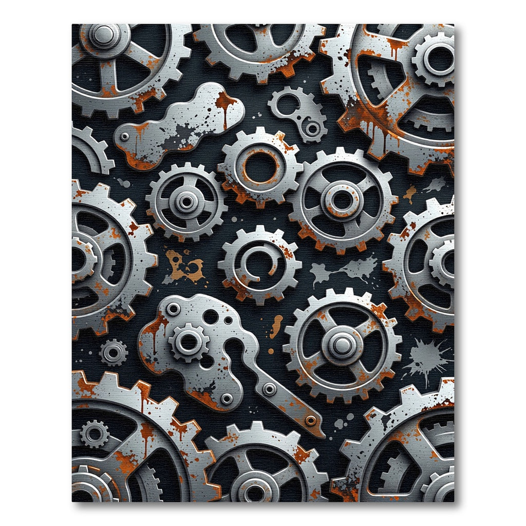 Industrial Gears Rust Metallic Mechanical Art Rug