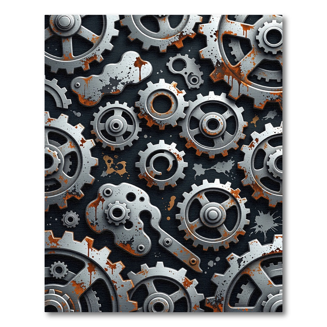 Industrial Gears Rust Metallic Mechanical Art Rug
