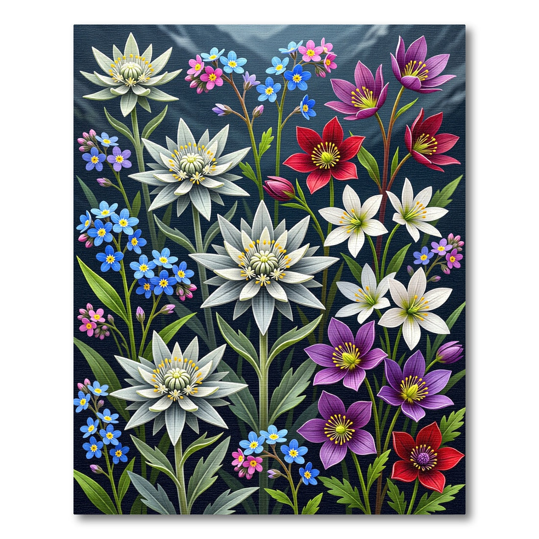 Vibrant Alpine Edelweiss and Wildflower Meadow Rug