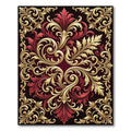 Ornate Red Golden Floral Scrollwork Rug