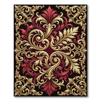 Ornate Red Golden Floral Scrollwork Rug