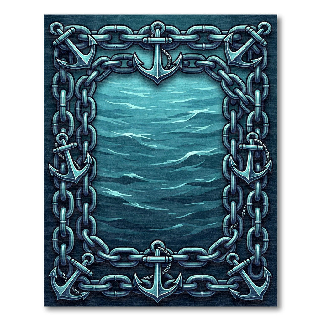 Nautical Anchor Chain Deep Sea Frame Rug