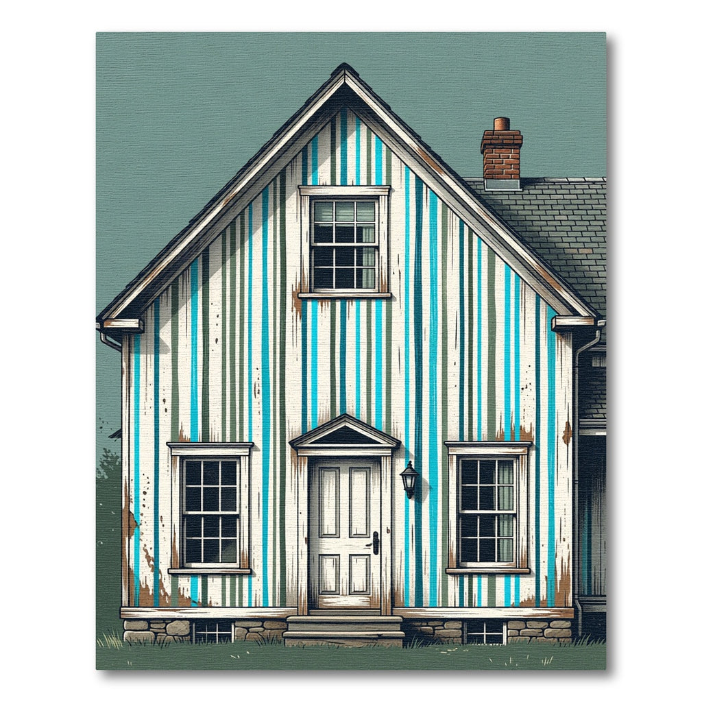Vertical Blue and Teal Distressed Stripe Rug