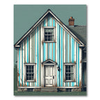 Vertical Blue and Teal Distressed Stripe Rug