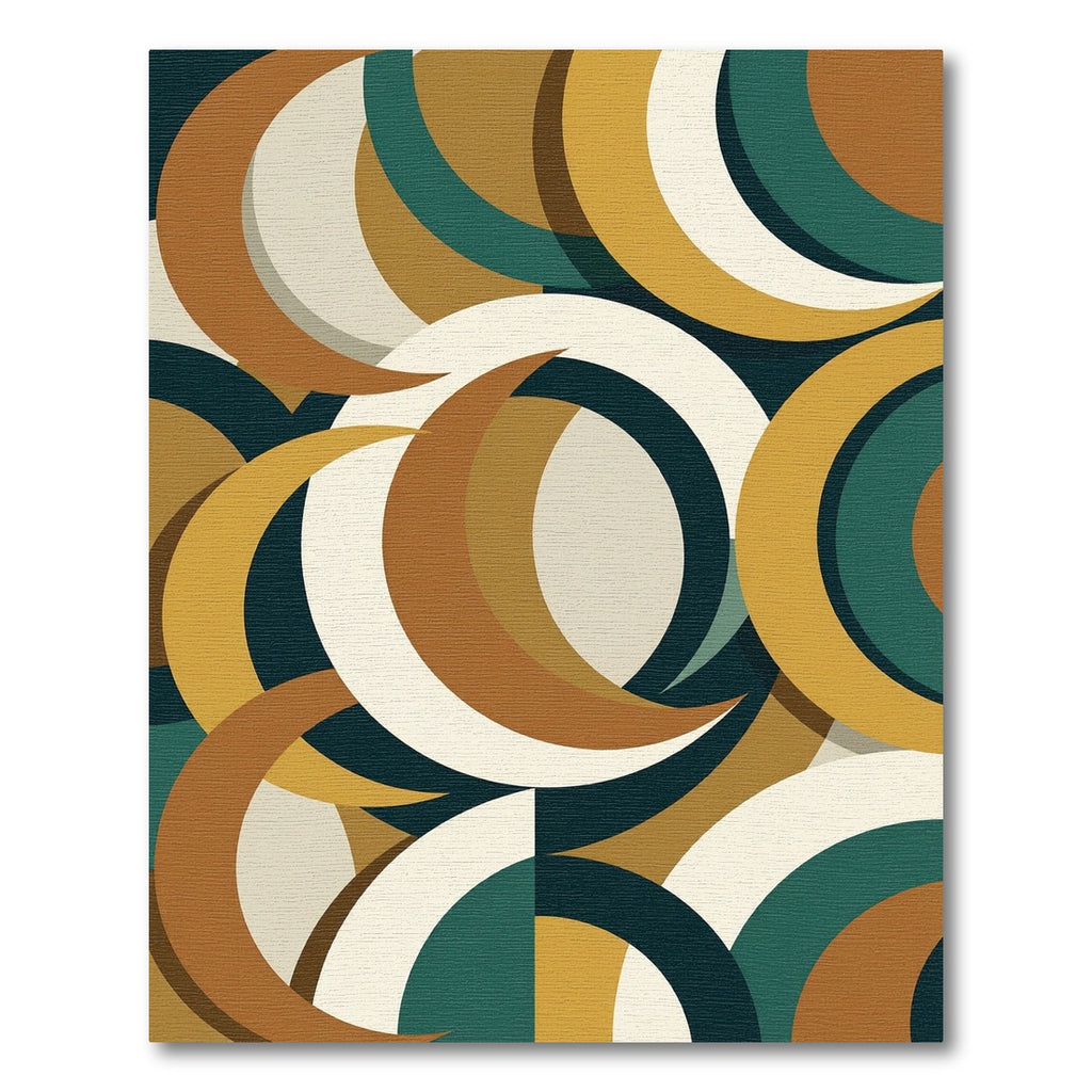 Mid-Century Teal and Ochre Crescent Arcs Rug