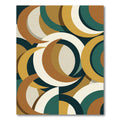 Mid-Century Teal and Ochre Crescent Arcs Rug