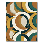 Mid-Century Teal and Ochre Crescent Arcs Rug