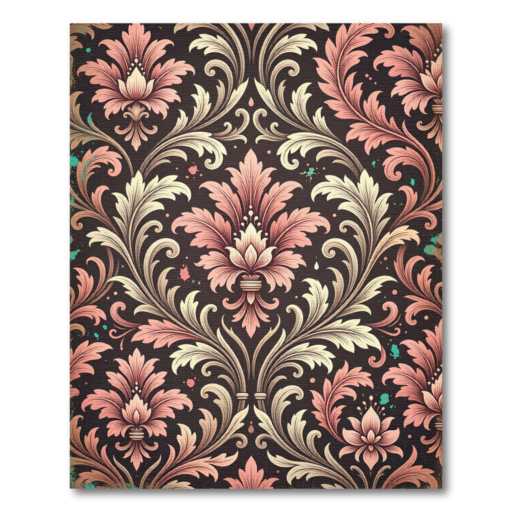 Vintage Pink Floral Damask Scroll Rug