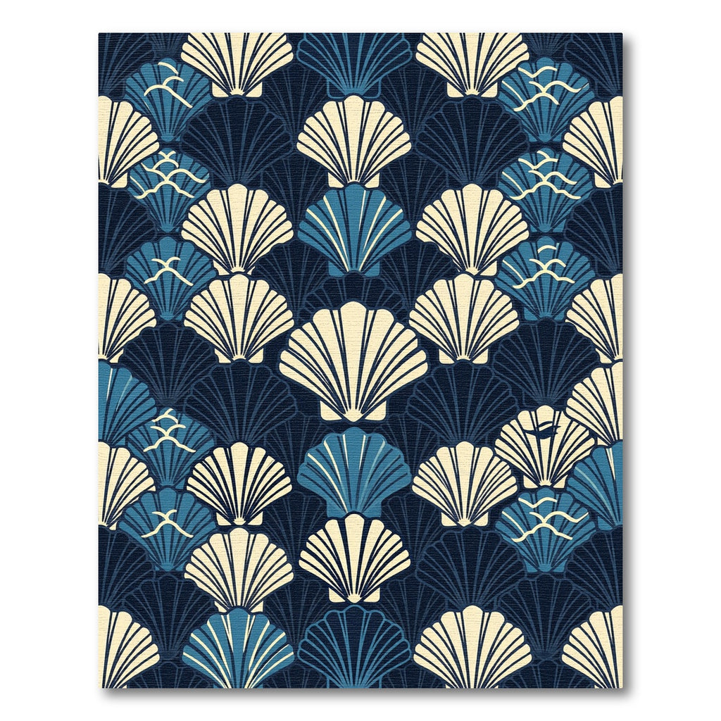 Art Deco Navy Shell Wave Composition Rug