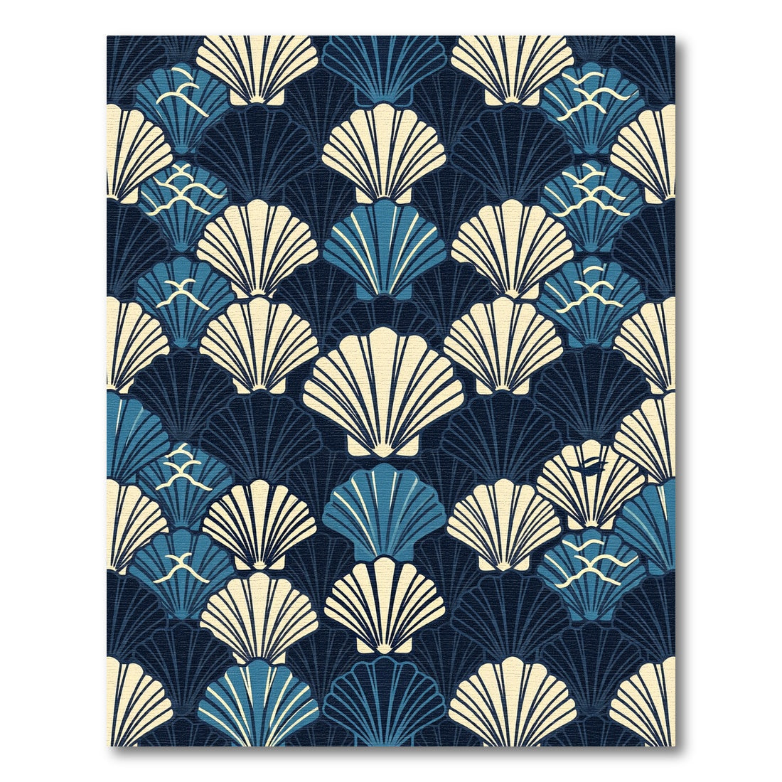 Art Deco Navy Shell Wave Composition Rug