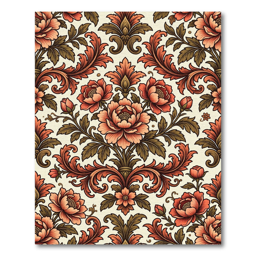 Vintage Burnt Orange Floral Damask Rug