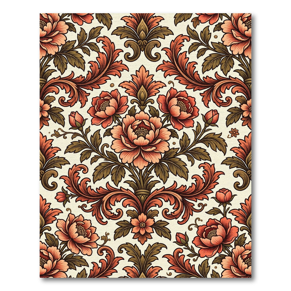 Vintage Burnt Orange Floral Damask Rug