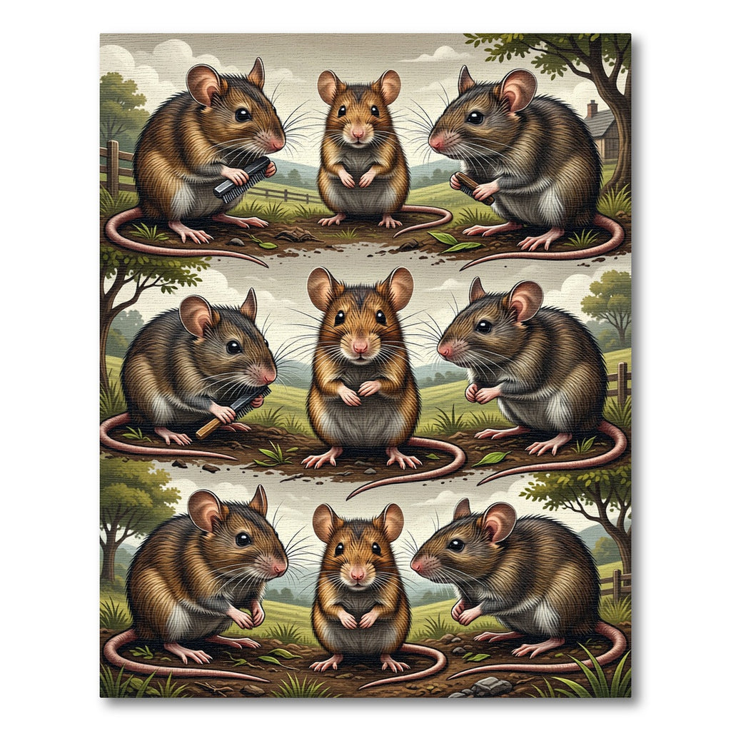 Whimsical Meadow Mouse Grid Composition Rug
