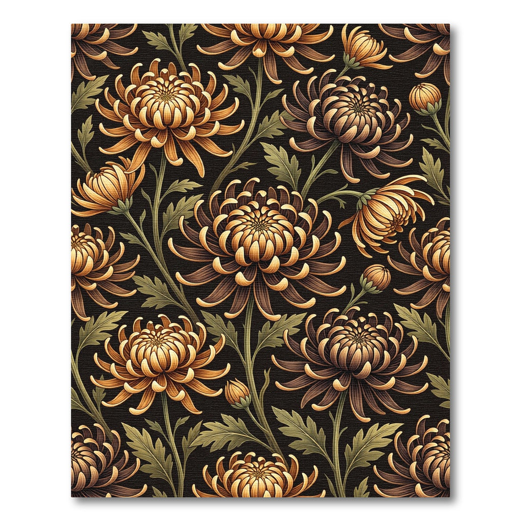 Golden Chrysanthemum Floral Black Botanical Rug