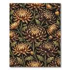 Golden Chrysanthemum Floral Black Botanical Rug