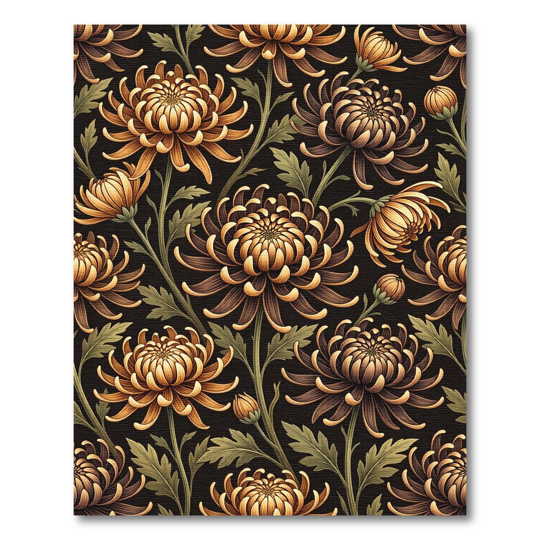 Golden Chrysanthemum Floral Black Botanical Rug