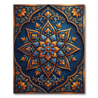 Ornate Blue Orange Floral Medallion Rug