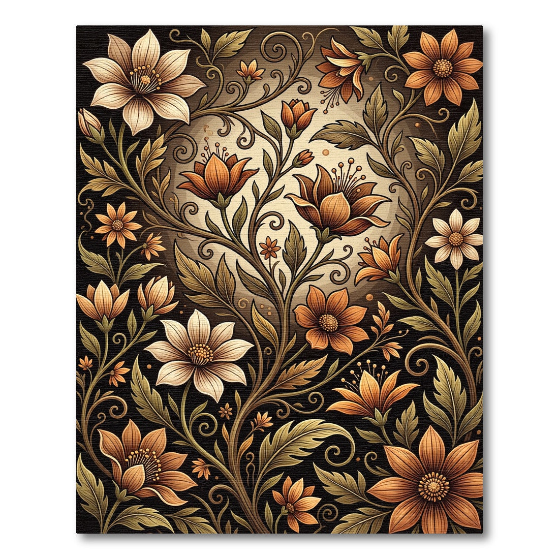 Art Nouveau Orange Floral Vine Rug