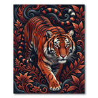 Vibrant Tiger Portrait Floral Swirl Rug