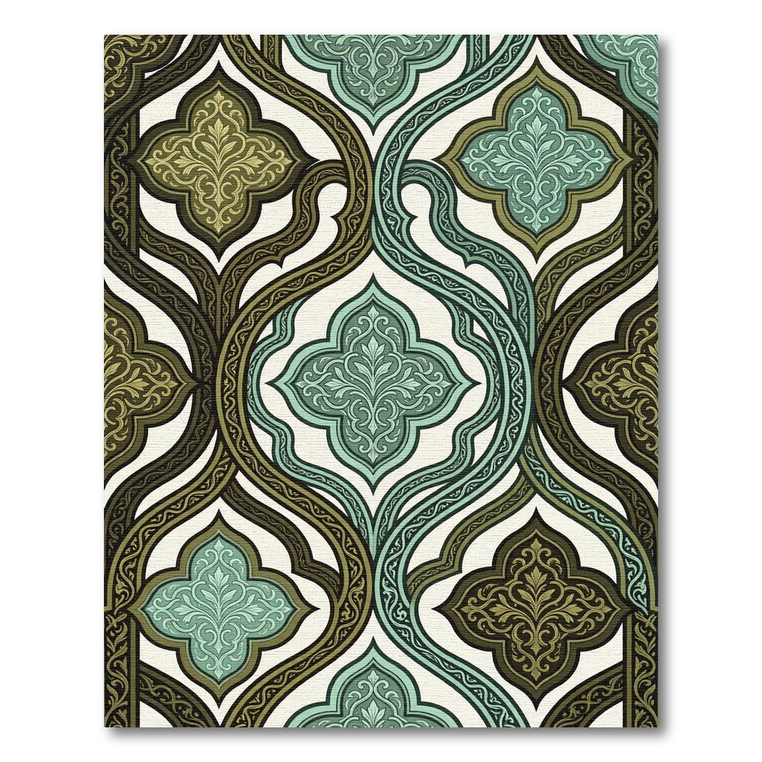 Sage and Olive Interlocking Quatrefoil Scroll Rug
